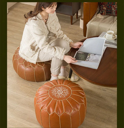 Decorative Moroccan PU Leather Pouf Soft Round Cushion Without Core Unstuffed Cushion Pillow Modern Home Decor