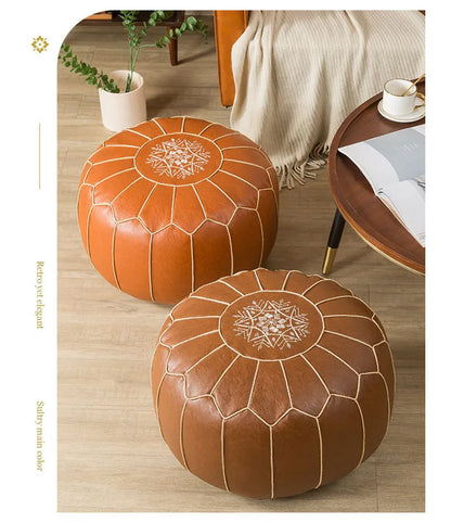 Decorative Moroccan PU Leather Pouf Soft Round Cushion Without Core Unstuffed Cushion Pillow Modern Home Decor