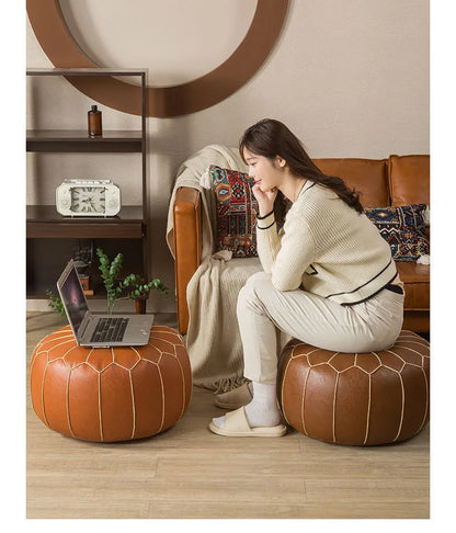 Decorative Moroccan PU Leather Pouf Soft Round Cushion Without Core Unstuffed Cushion Pillow Modern Home Decor