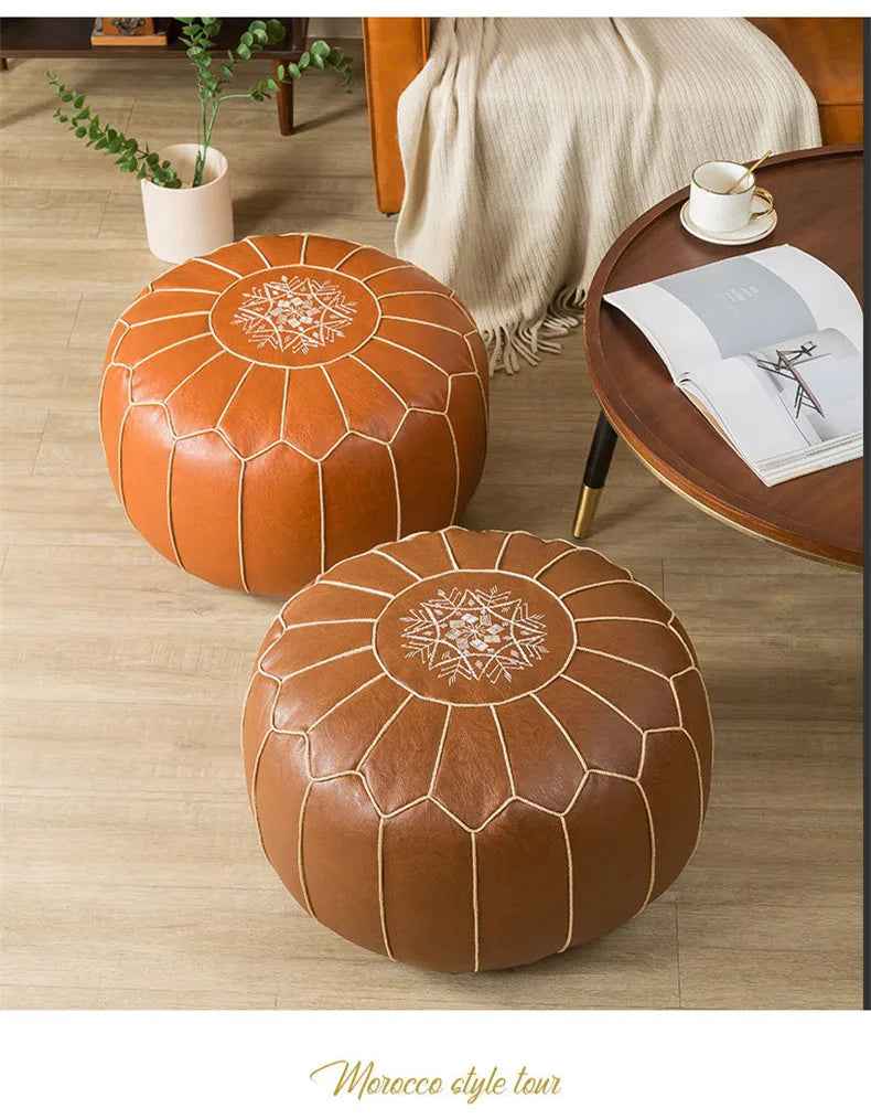 Decorative Moroccan PU Leather Pouf Soft Round Cushion Without Core Unstuffed Cushion Pillow Modern Home Decor