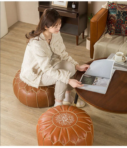 Decorative Moroccan PU Leather Pouf Soft Round Cushion Without Core Unstuffed Cushion Pillow Modern Home Decor